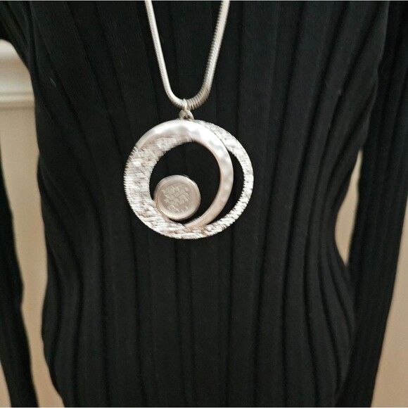 NEW WITH TAGS Chicos,Elegant Silver Pendent Necklace: Black Accents 32" Chain - Picture 2 of 7